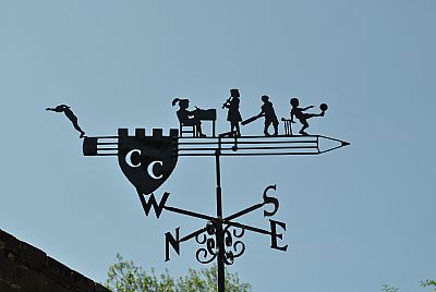 Children on pencil weathervane